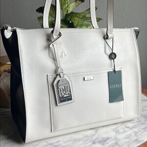 Lauren Ralph Lauren White and Black Leather Satchel